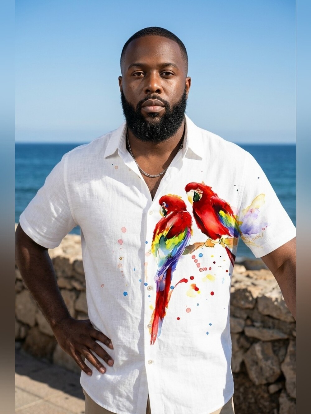 Parrot Tropical Cruise Shirt Hawaiian Button Up White 2X/3X Resort Island Print